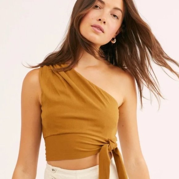 Free People Tops Free People Carmen One Shoulder Brown Crop Top Tie — free download